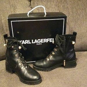 KARL LAGERFIELD "Paris Ankle Boots" with Pearl and Gold finished accents